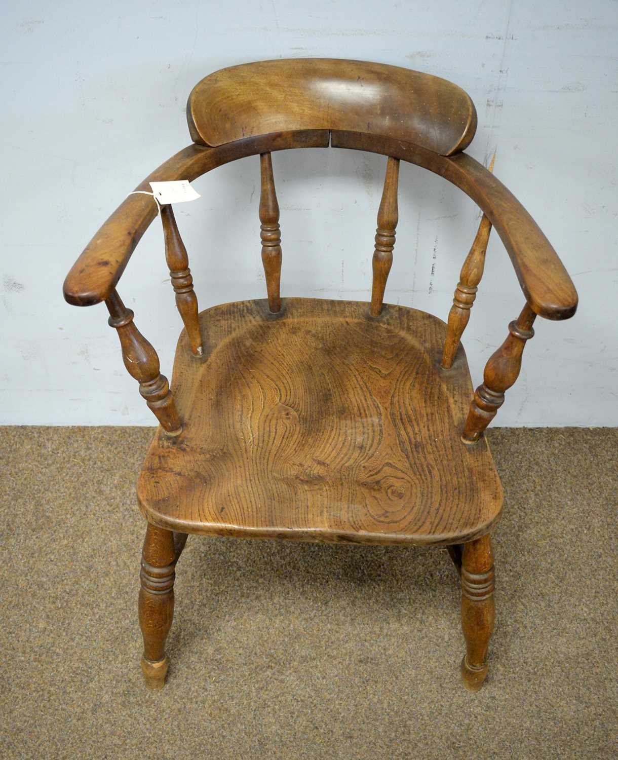 A pair of elm seated tub smokers bow armchairs. - Image 6 of 7