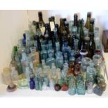 A large collection of glass bottles