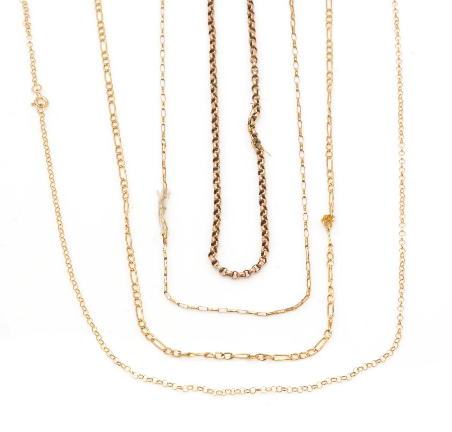 Four 9ct yellow gold chains