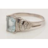 An aquamarine and diamond ring,