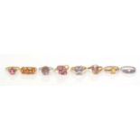 Eight gemstone set rings,