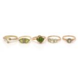 Five gemstone rings,