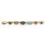 Seven blue gemstone rings