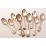 Six Victorian silver dessert spoons, and other spoons