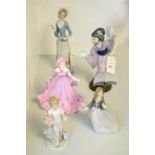 A selection of Lladro figures; and a Coalport figure.