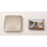 Silver compact and enamelled matchbook case.