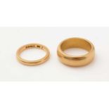 Two 18ct yellow gold wedding bands,
