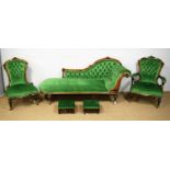 Victorian three-piece salon suite; and two Edwardian footstools.