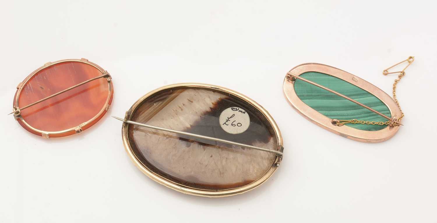 Three stone plaque set brooches. - Image 2 of 3