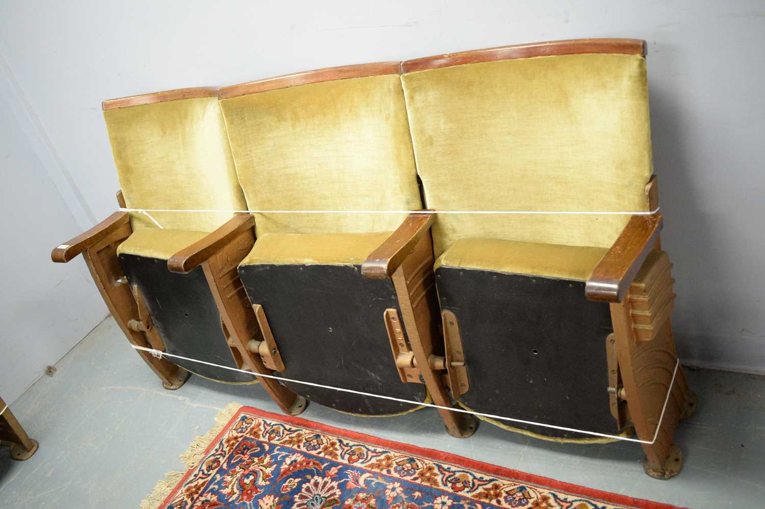 Two sets of three Art Deco folding Cinema or theatre seats. - Image 3 of 3