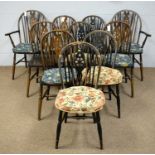 Ten assorted 20th Century rustic wheelback dining chairs