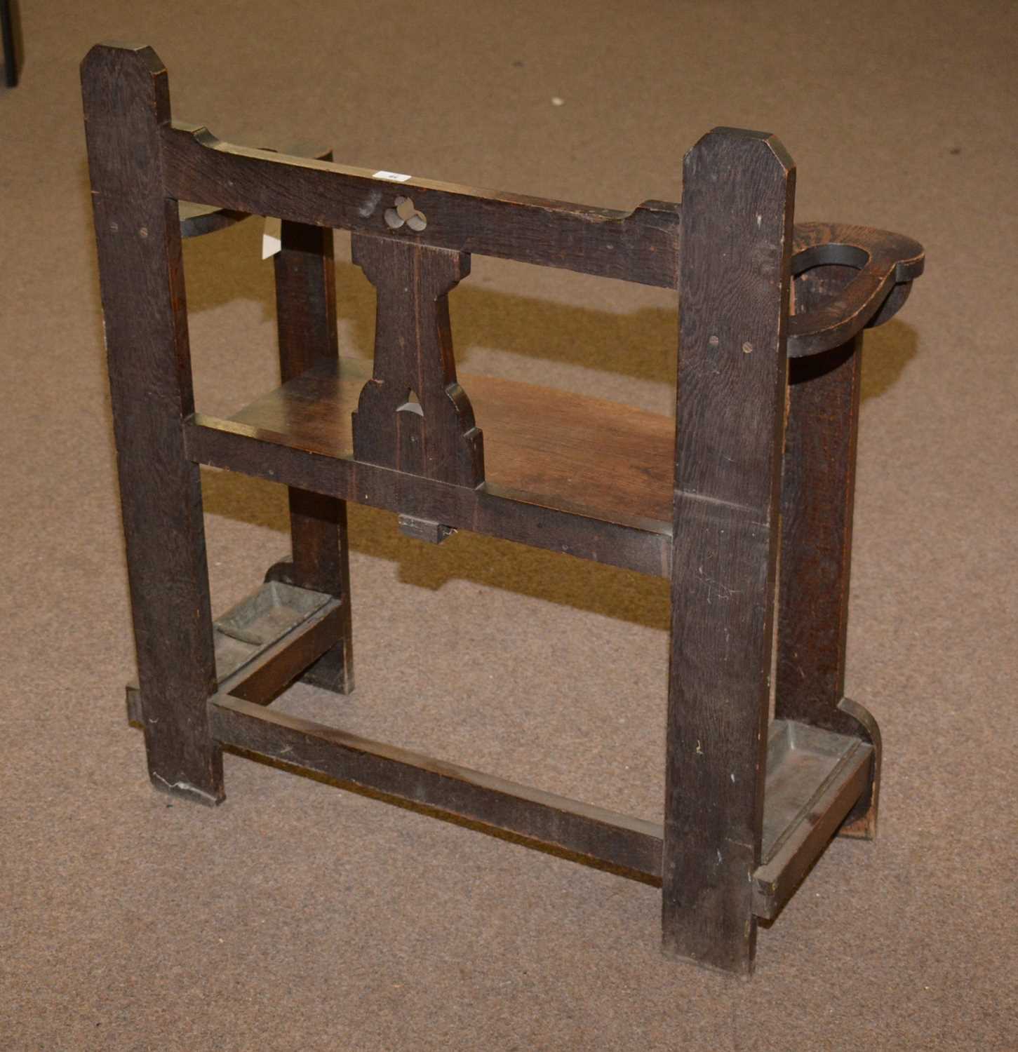An early 20th Century carved oak hall seat/stick stand. - Image 2 of 2