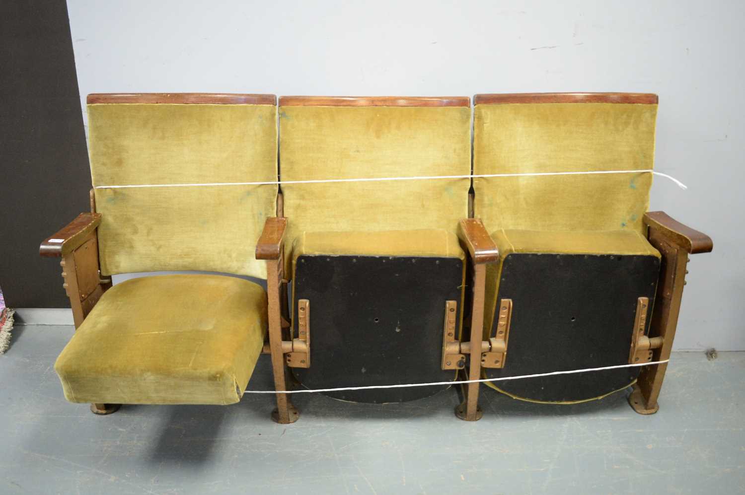 Two sets of three Art Deco folding Cinema or theatre seats. - Image 2 of 3
