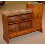 An Art Deco burr-walnut bookcase/cabinet.