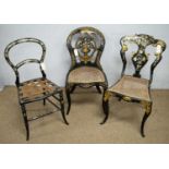 Three decorative Victorian gilt papier mache salon chairs
