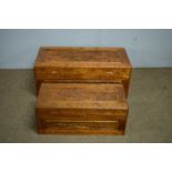 Two Chinese carved camphorwood blanket boxes.