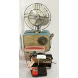 A retro Italian Calor table fan; together with vintage radios