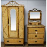 A late Victorian bamboo and rattan wardrobe and dressing chest