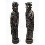 A pair of Chinese carved wood figures, each approximately 44cms high.