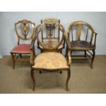 Four Edwardian inlaid salon/nursing chairs various