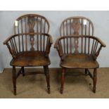 Two 19th Century ash and oak Windsor armchairs