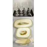 A selection of glass ware, / A Wood’s Ivory Ware fish serving service