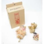 A Steiff historic miniatures Jackie 1953 teddy bear; and Petsy 1928 teddy bear.