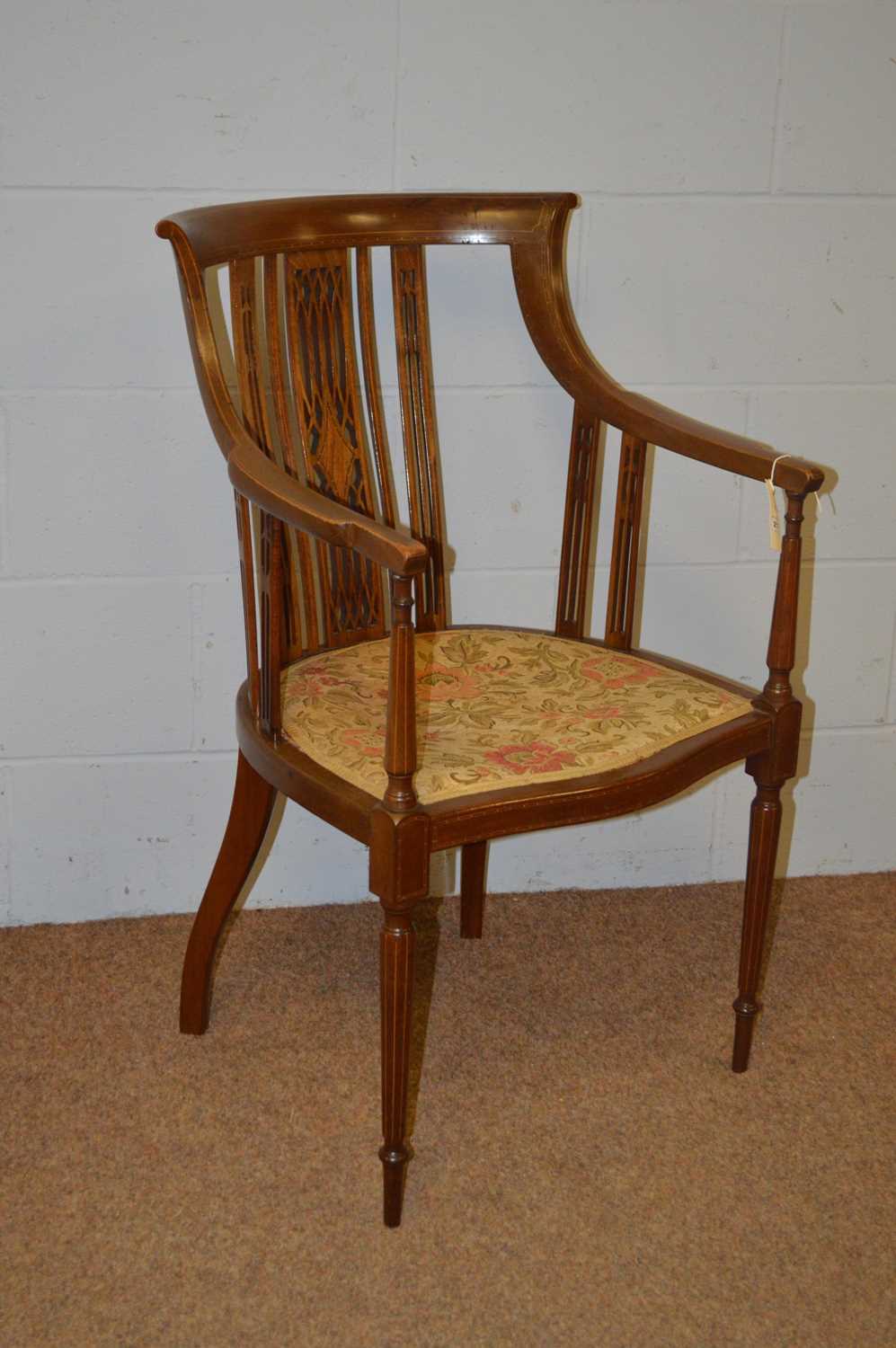 An Edwardian inlaid walnut tub armchair. - Image 2 of 3