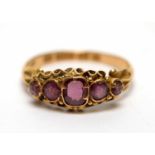 A 19th Century 15ct yellow gold five stone garnet ring,