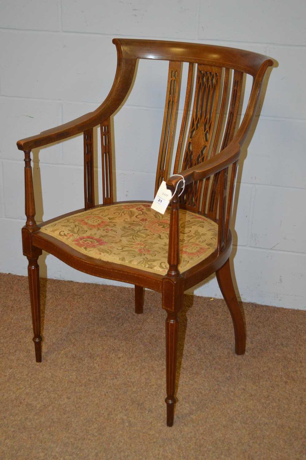 An Edwardian inlaid walnut tub armchair. - Image 3 of 3