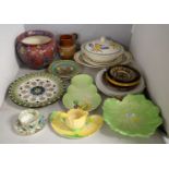 A selection of colourful decorative ceramic wares.