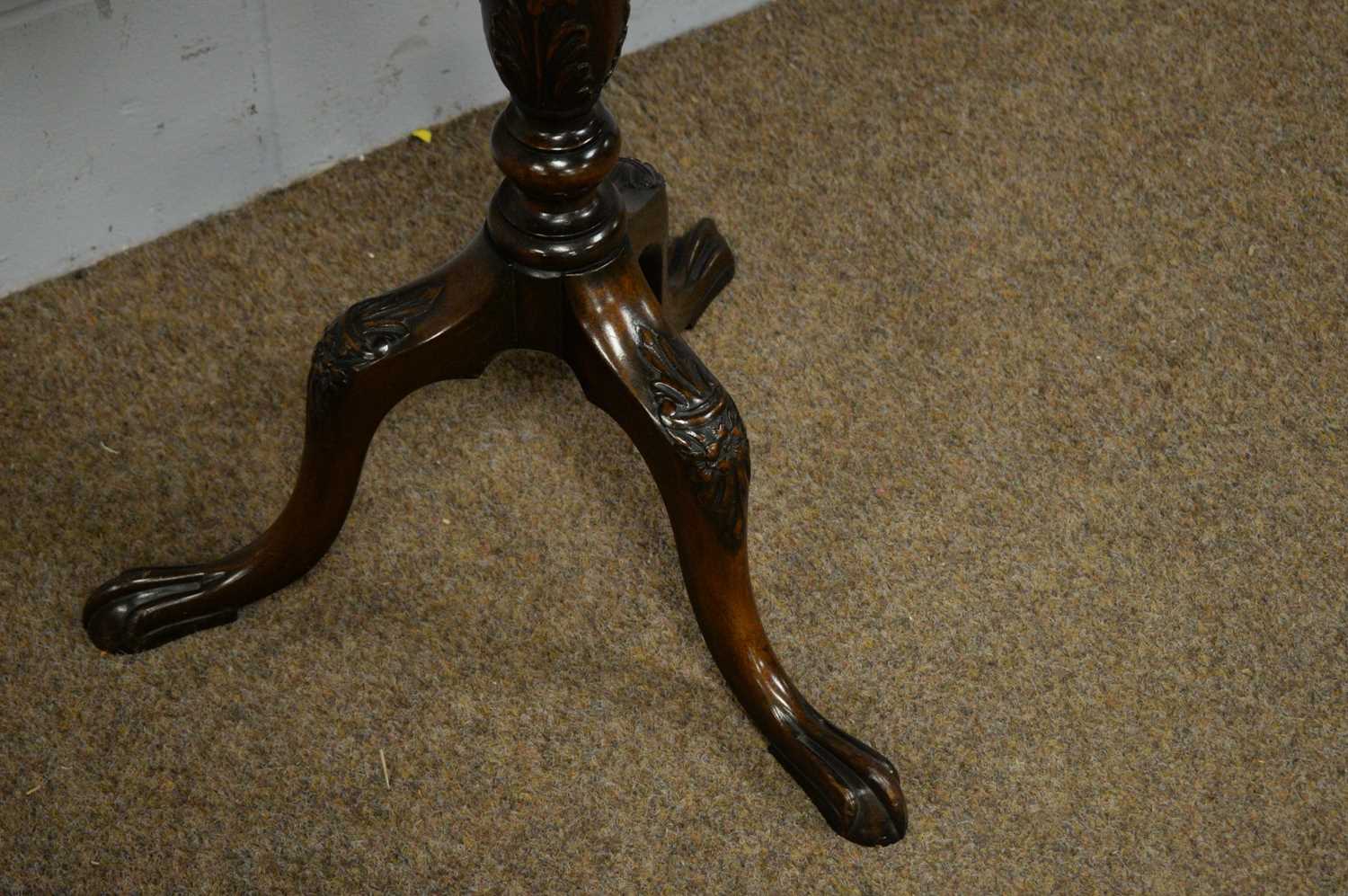 A Victorian-style carved mahogany tilt action tripod table. - Image 3 of 3