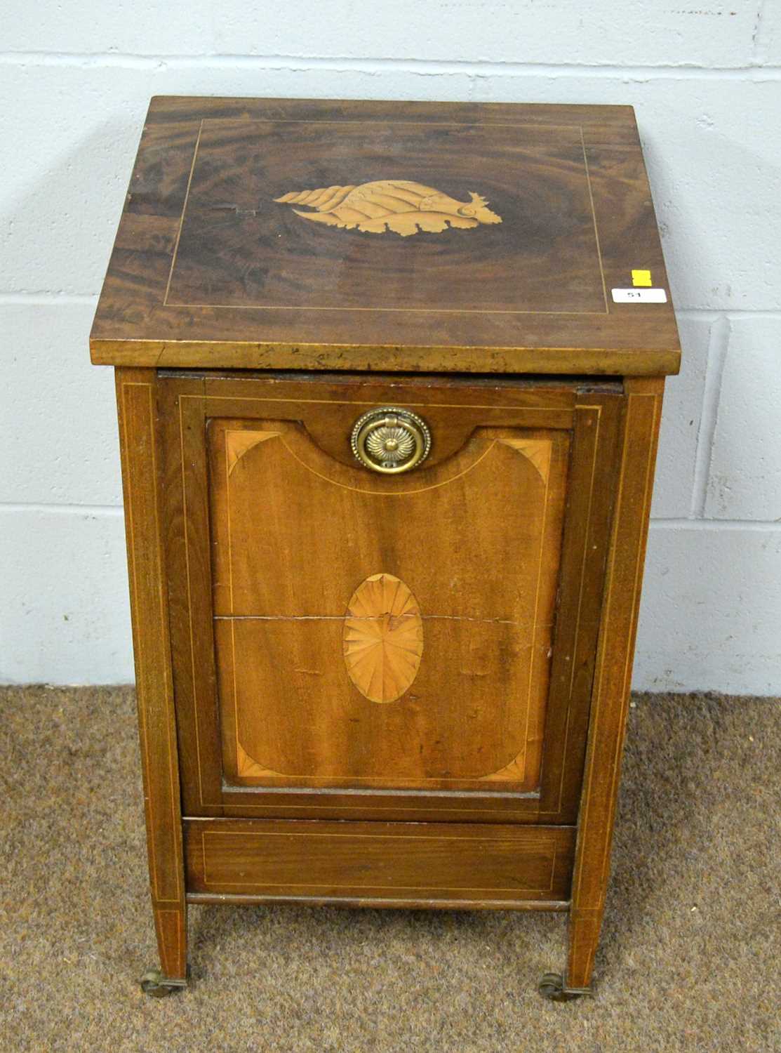 A 19th Century inlaid mahogany coal purdonium.