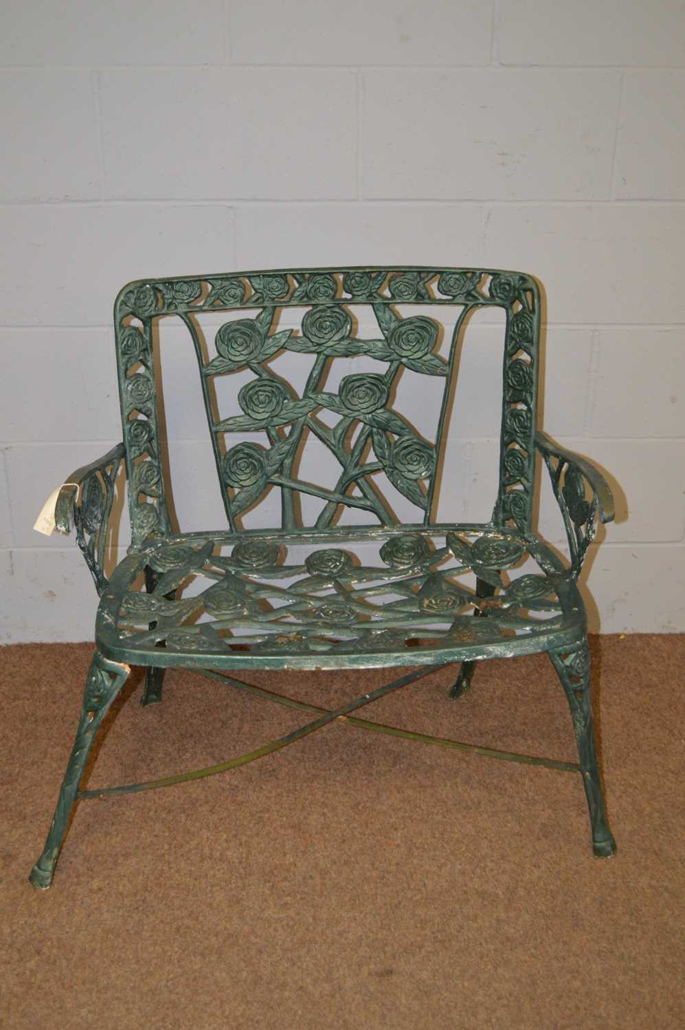 Two green painted cast iron garden benches. - Image 2 of 6