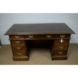 Sligh of Michigan: a reproduction Victorian style mahogany kneehole pedestal writing desk