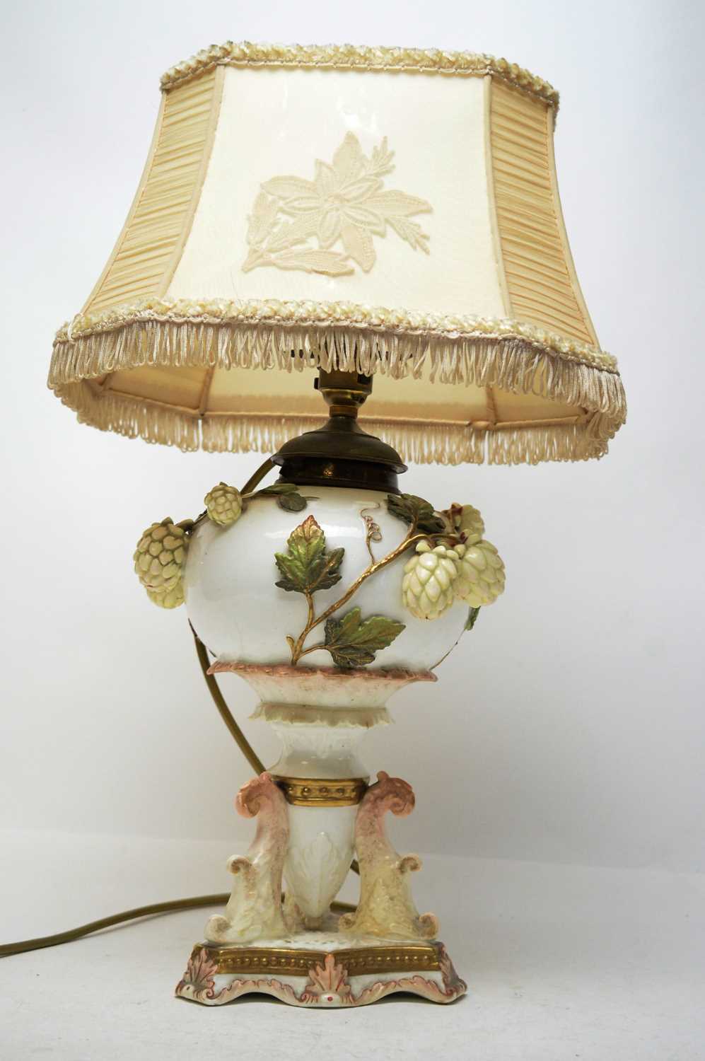 A ceramic table lamp.