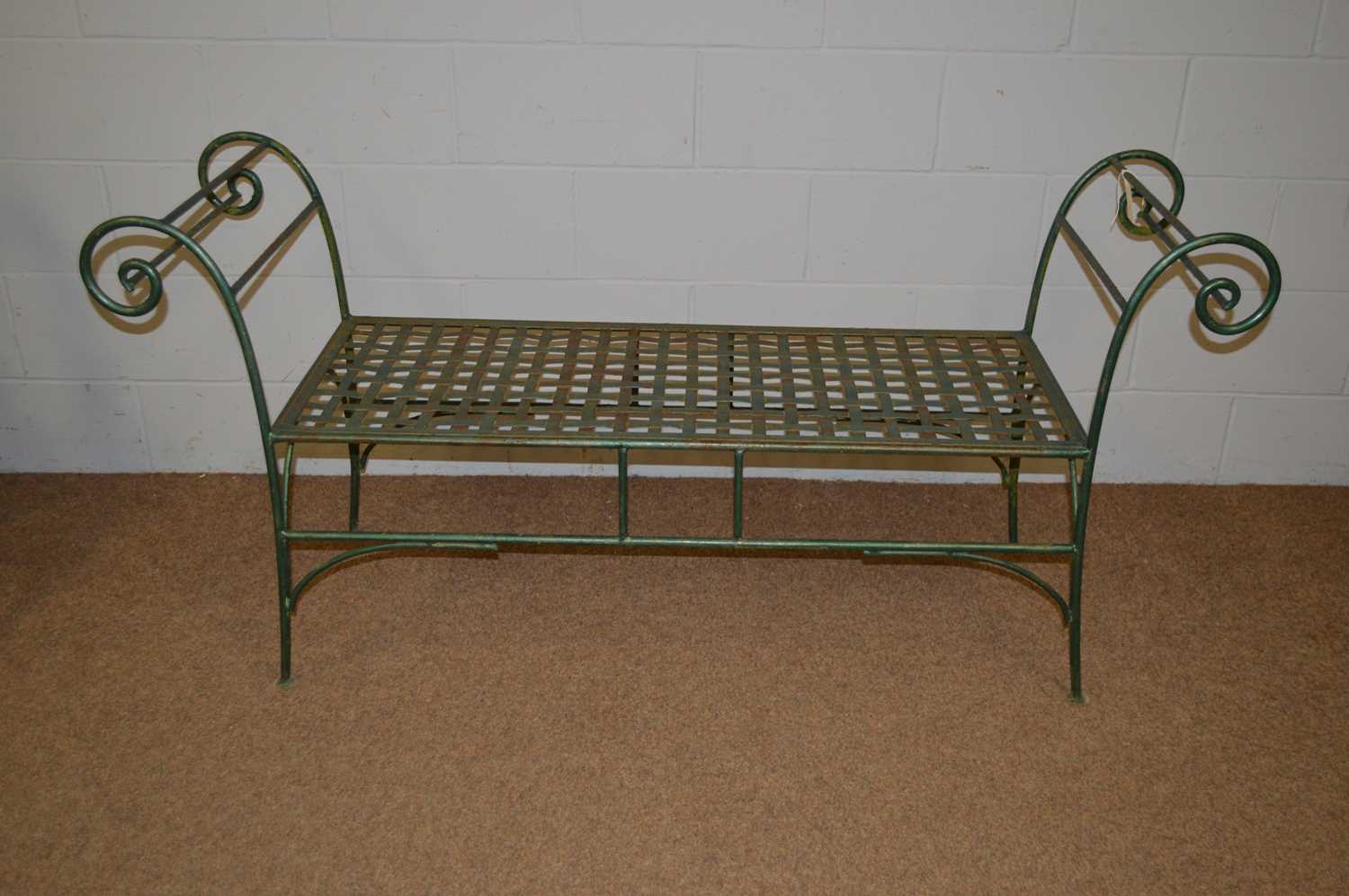 Two green painted cast iron garden benches. - Image 4 of 6