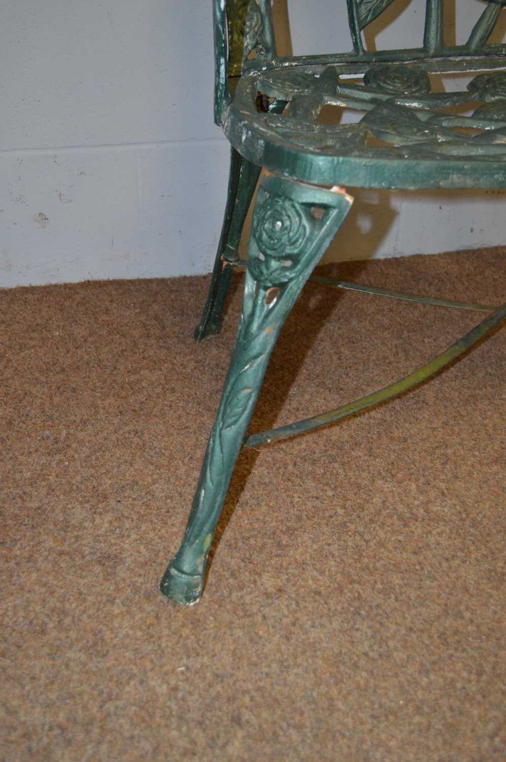 Two green painted cast iron garden benches. - Image 3 of 6