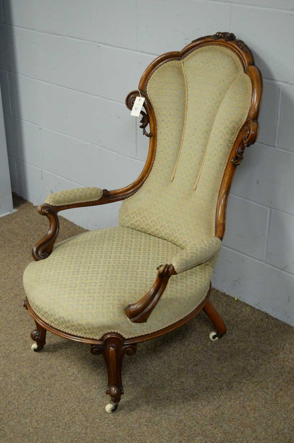 An ornate Victorian walnut open arm easy chair. - Bild 2 aus 5