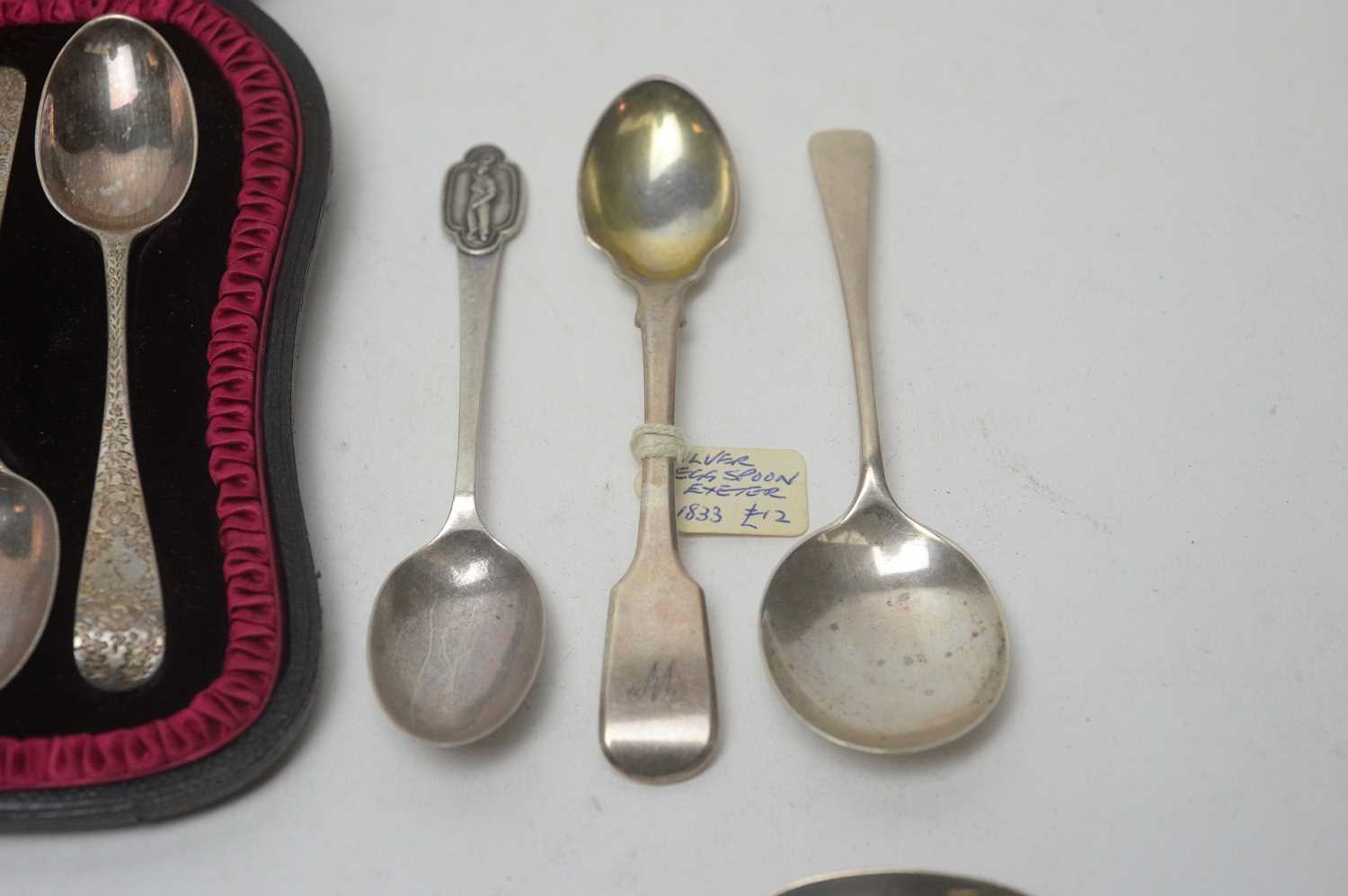 A cased silver set of six teaspoons and tongs; and other spoons - Image 4 of 4