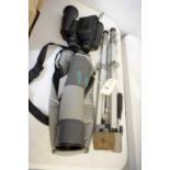 Vixen field scope; Velbon tripod stand; and other items.