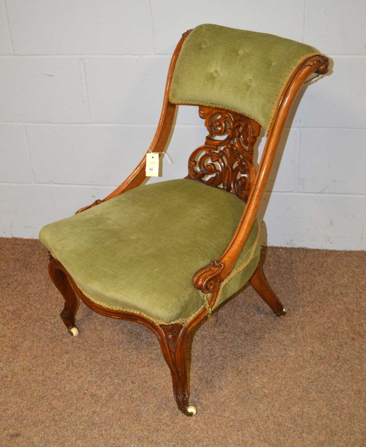 A Victorian walnut salon chair. - Image 2 of 4