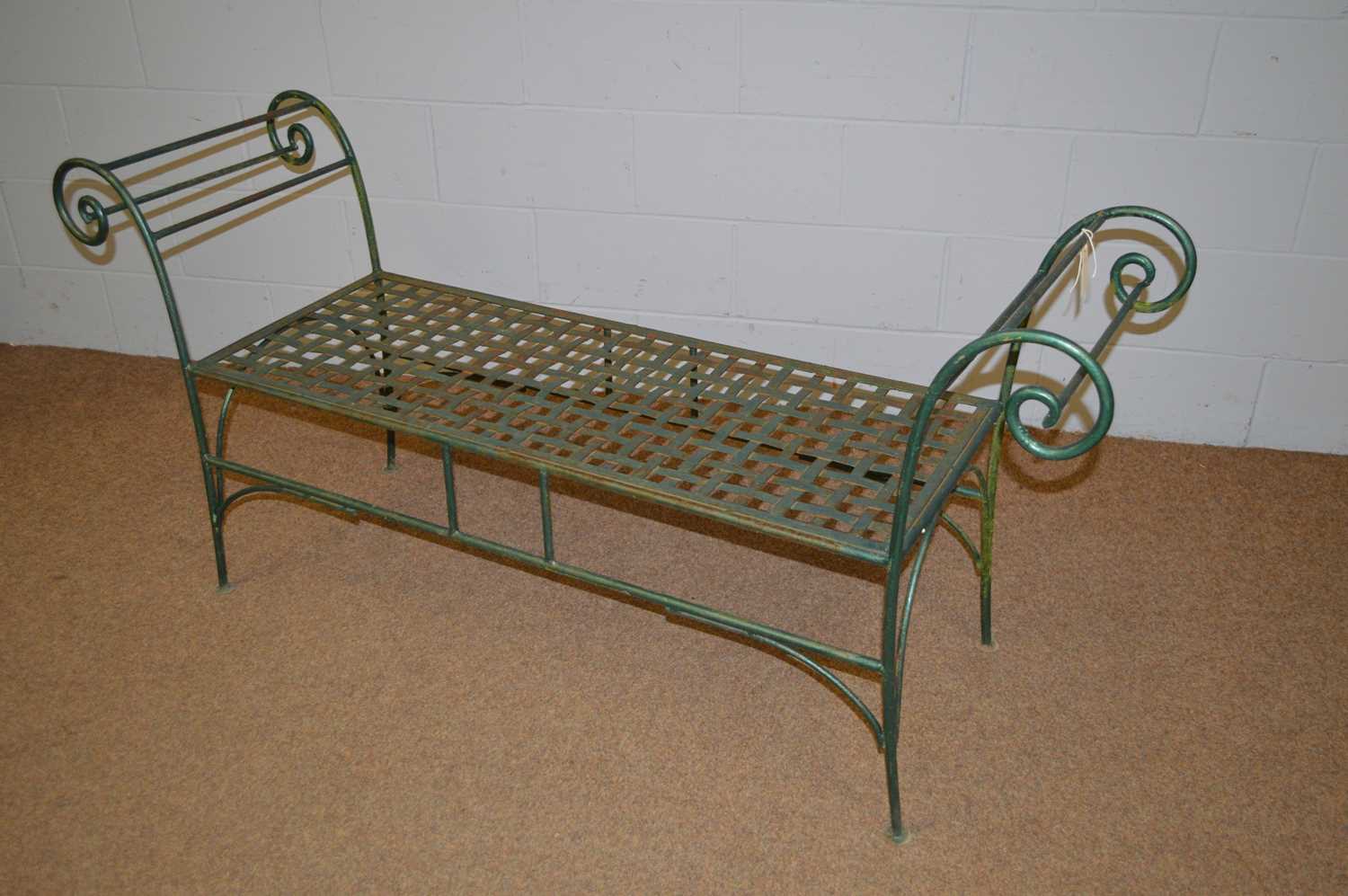 Two green painted cast iron garden benches. - Image 6 of 6