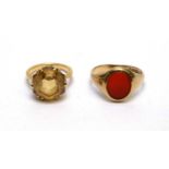 A signet ring and a citrine ring