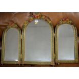 A mid Century gold-painted triptych dressing table mirror.