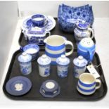 An assorted selection of blue and white ceramics.