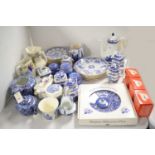 A collection of Ringtons blue and white ceramics