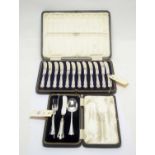 Silver knife, fork and spoon set; and tea knives