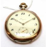 Longines silver and gilt cased open faced pocket watch,
