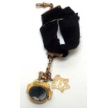 9ct yellow gold bloodstone set swivel fob,